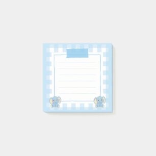 Post-it® Joli Éléphant Bleu Kawaii Carnet Gingham