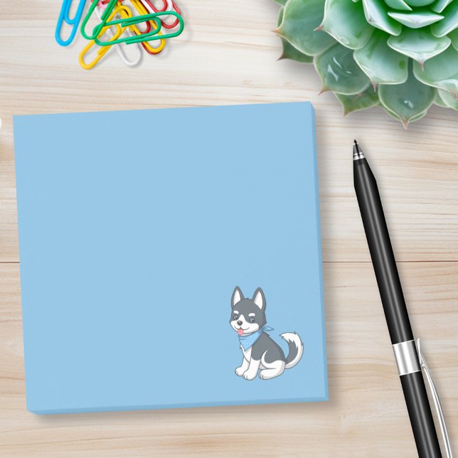Post-it® Joli Husky de dessin animé sur fond bleu (Créateur téléchargé)