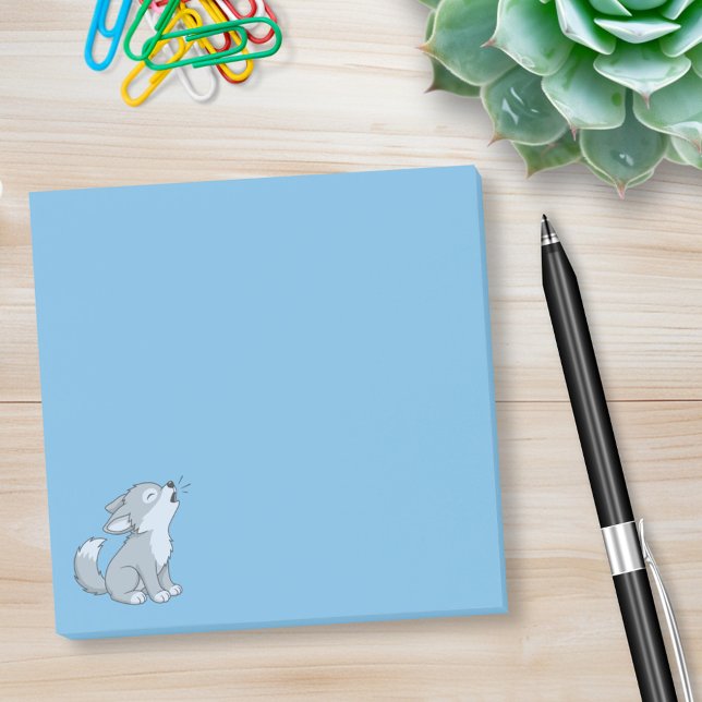 Post-it® Joli loup cartoon hurleur sur fond bleu (Créateur téléchargé)