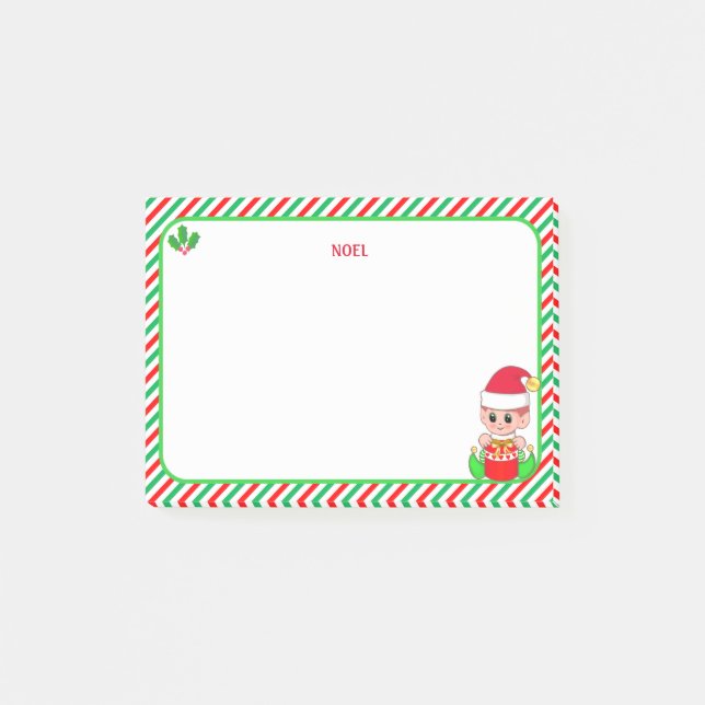 Post-it® Joli Lutin de Noël  & Cadre Vert, Rouge & Blanc (Devant)