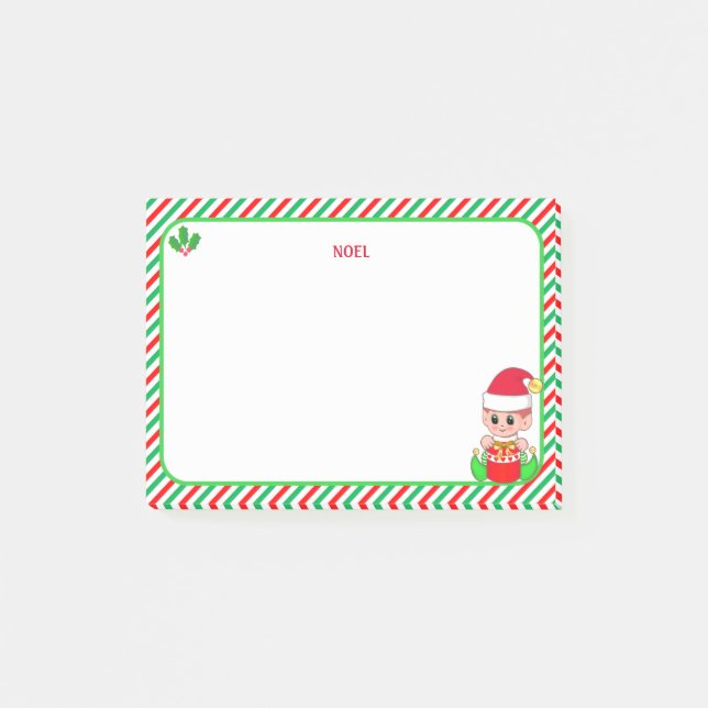 Post-it® Joli lutin de Noël  & Cadre vert, rouge et blanc (Devant)