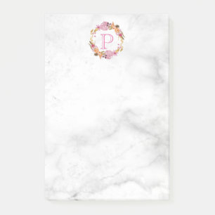 Post-it® Joli Monogramme de couronne de fleurs rose