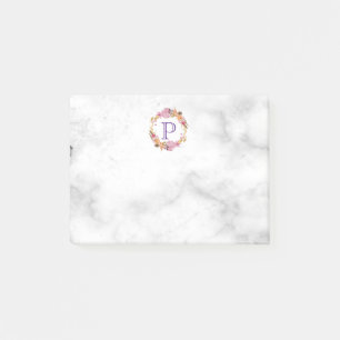 Post-it® Joli Monogramme de couronne de fleurs rose