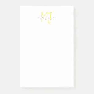 Post-it® Joli Monogramme Jaune Blanc Moderne Minimaliste