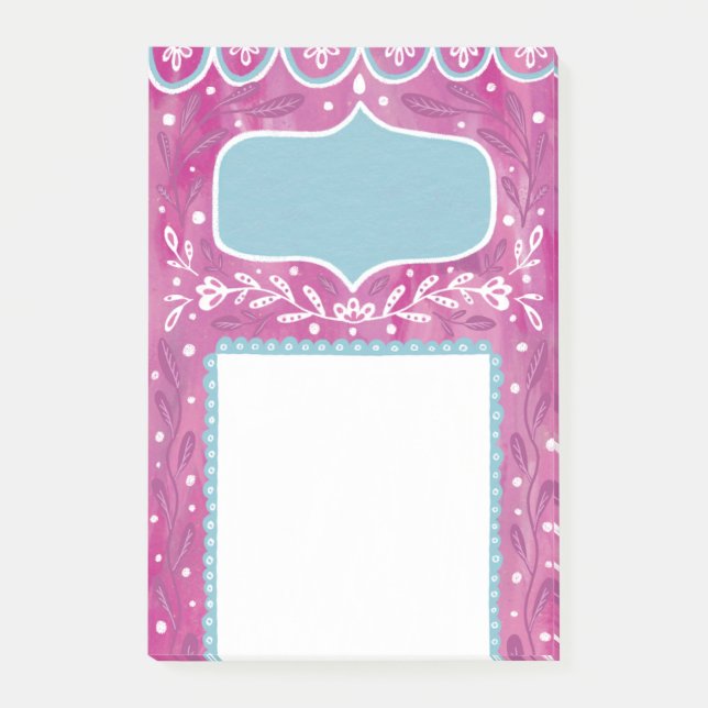 Post-it® Joli motif floral bleu rose. Abstrait botanique (Devant)