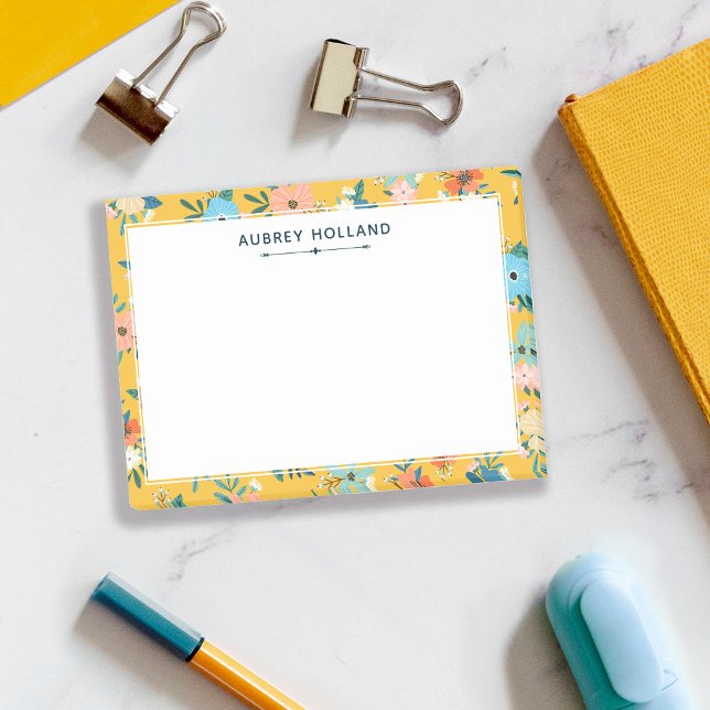 Post-it® Joli motif floral jaune Ajouter un nom (Créateur téléchargé)