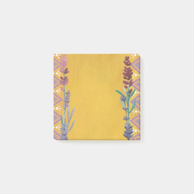 Post-it® Joli motif floral jaune. Fleur lilas botanique (Devant)