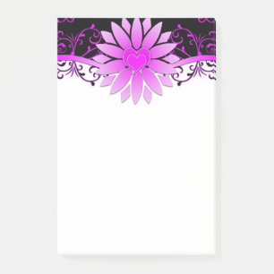 Post-it® Joli motif floral violet noir et blanc