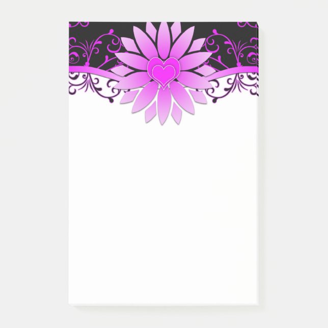 Post-it® Joli motif floral violet noir et blanc (Devant)