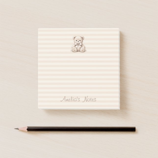 Post-it® Joli ours en peluche rayures marron et écriture no (Créateur téléchargé)