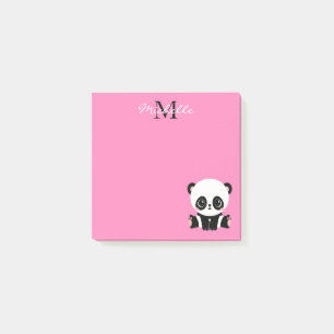 Post-it® Joli panda assis monogramme rose