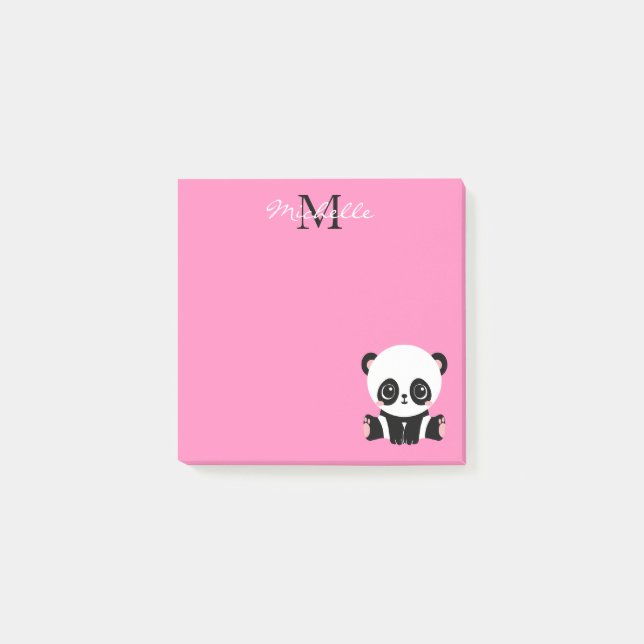 Post-it® Joli panda assis monogramme rose (Devant)