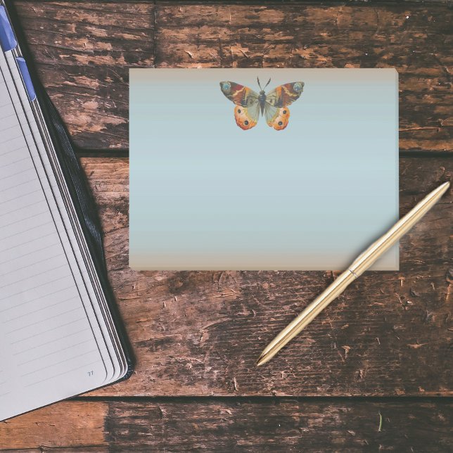 Post-it® Joli papillon monarque Couleurs d'automne (Orange blue monarch butterfly on blue and burnt orange post it notes.)