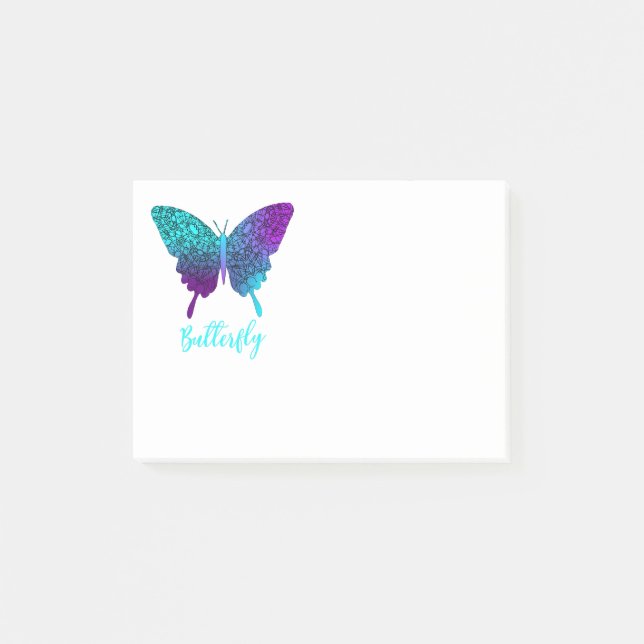 Post-it® Joli papillon Turquoise violet ombre graphique (Devant)