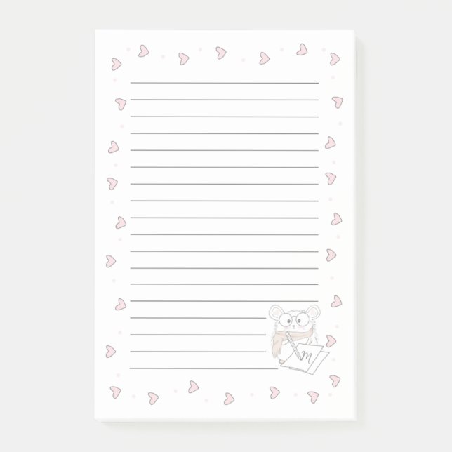 Post-it® Joli Petit Hamster Coeurs Monogramme (Devant)