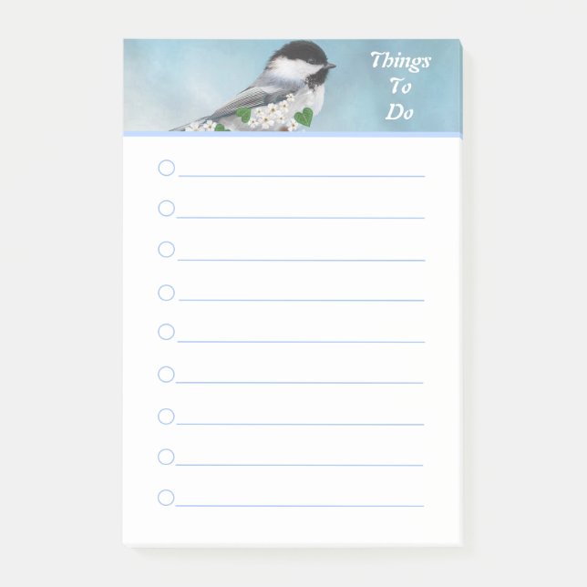 Post-it® Joli petit oiseau et fleurs Choses à faire Ligné (Devant)