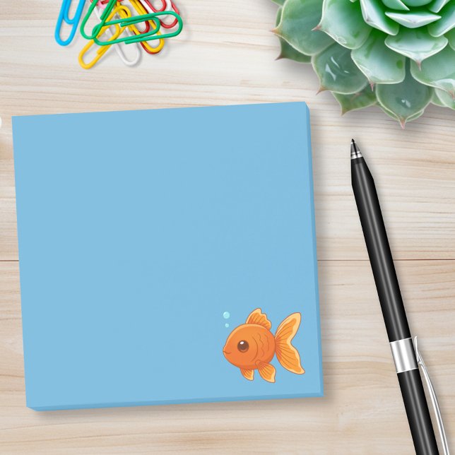 Post-it® Joli poisson rouge de dessin animé sur fond bleu (Créateur téléchargé)