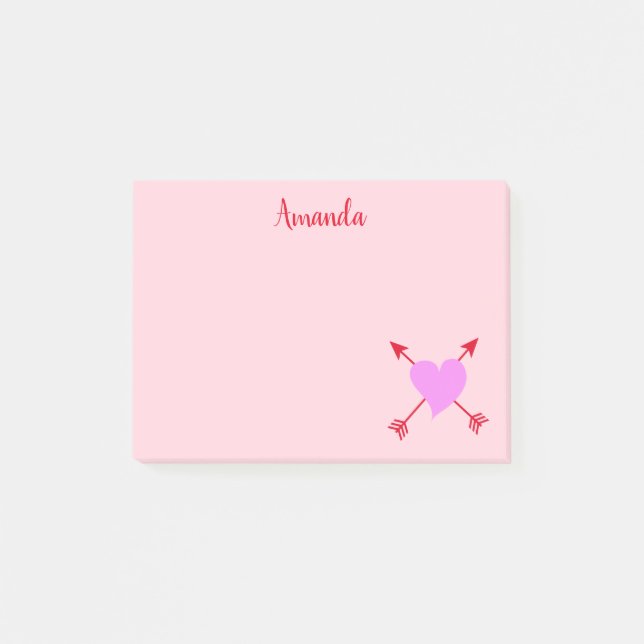 Post-it® Joli rose avec coeur pourpre avec flèches rouges (Devant)