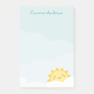Post-it® Joli soleil kawaii sur fond de nuage avec texte de