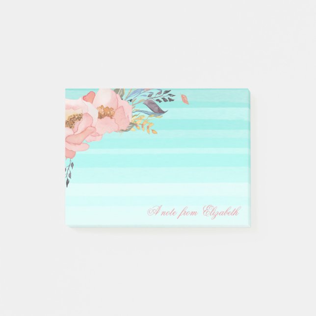 Post-it® Joli Style Féminin Fleurs Aquarelles Rayées (Devant)