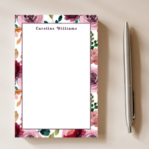 Post-it® Jolie aquarelle Fleurs Fille Monogramme Nom