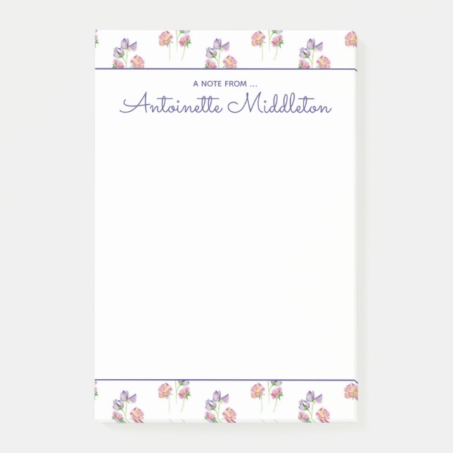 Post-it® Jolie aquarelle Floral rose Lavande personnalisée (Devant)