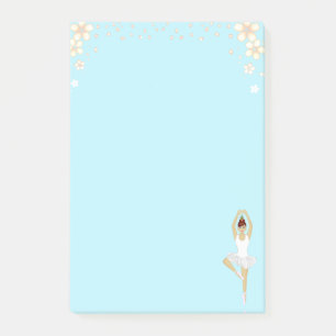 Post-it® Jolie danseuse de ballet et fleurs sur fond bleu c