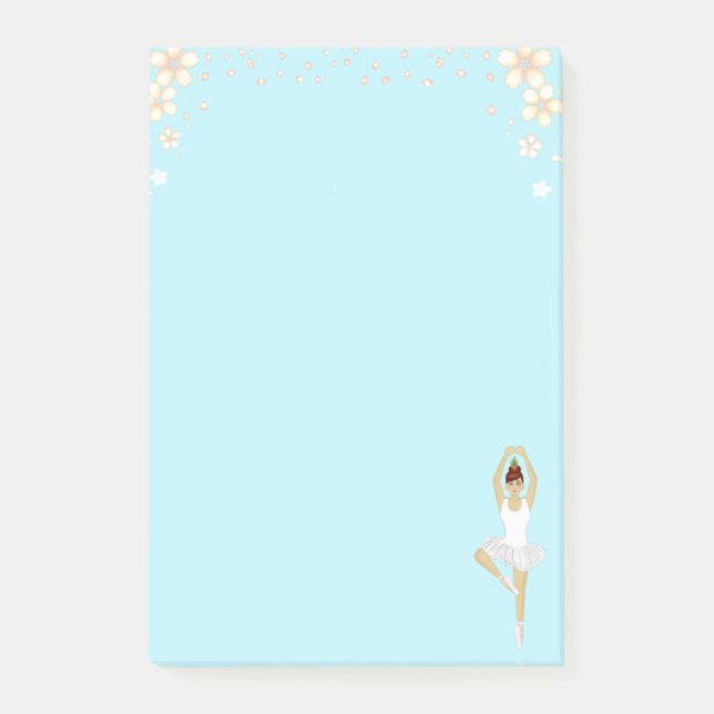Post-it® Jolie danseuse de ballet et fleurs sur fond bleu c (Devant)