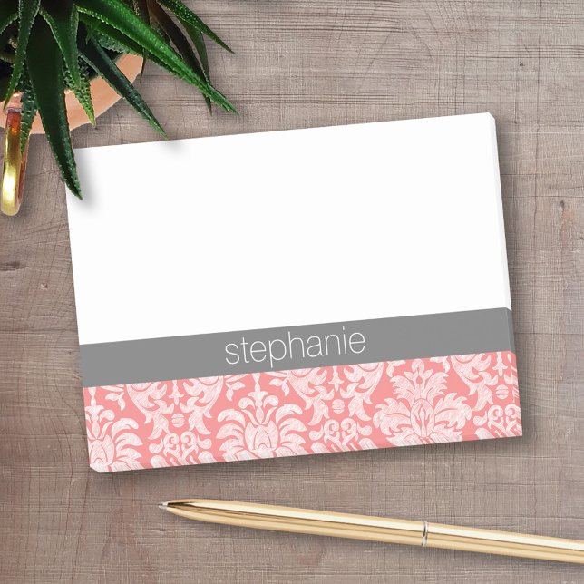 Post-it® Jolie dentelle Damas motif corail gris (Personalized Post-It Notes - add name or other text)