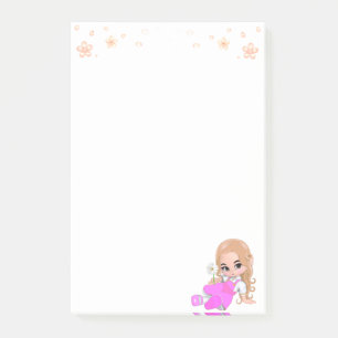 Post-it® Jolie fée en rose sur fond blanc