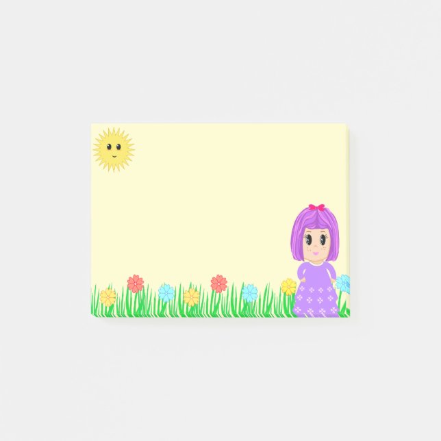 Post-it® Jolie Fille, Soleil, Fleurs & Herbe (Devant)