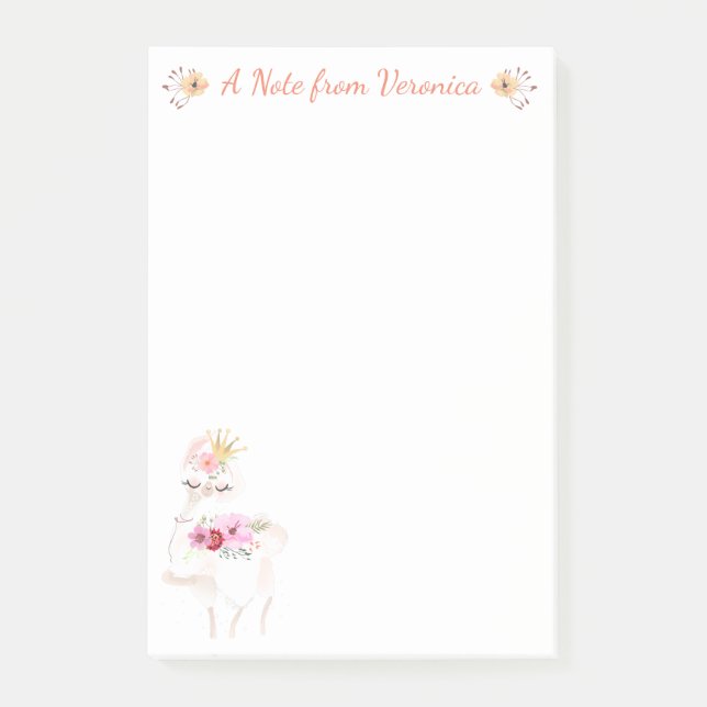 Post-it® Jolie lama aux fleurs orange et à la couronne doré (Devant)