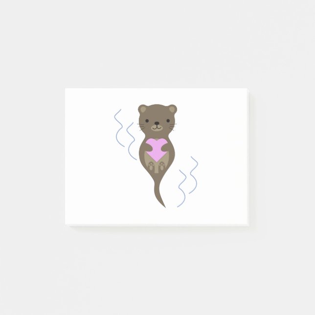 Post-it® Jolie loutre serrant un cœur rose (Devant)