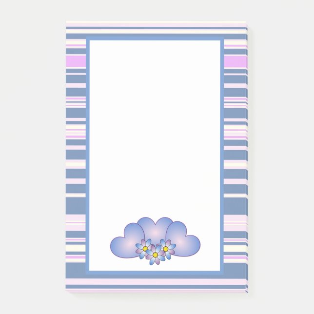 Post-it® Jolie rayures violettes, Coeurs et Fleurs (Devant)
