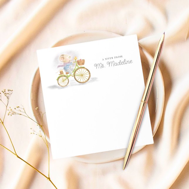Post-it® Jolie Souris Mignonne Note De Papeterie Personnali (Cute Mouse riding vintage bicycle personalized stationery post it note pad)