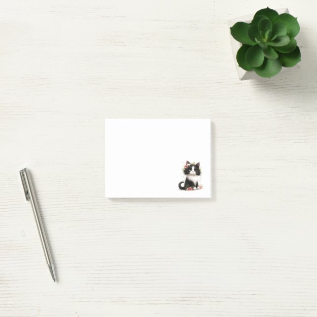 Post-it® Jolie Tuxedo Kitten avec Fleurs (Bureau)