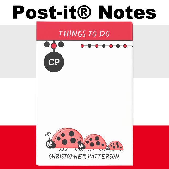Post-it® Jolies coccinelles choses à faire nom enfants roug (Créateur téléchargé)
