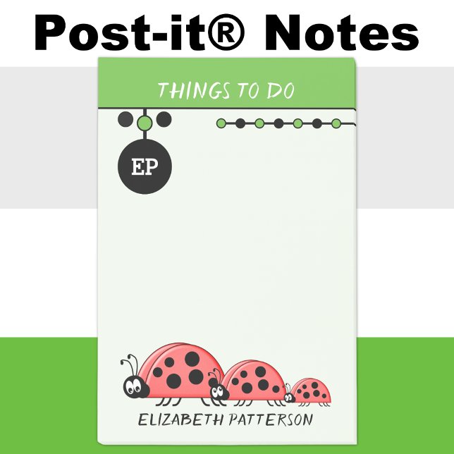 Post-it® Jolies coccinelles choses à faire nom enfants vert (Créateur téléchargé)