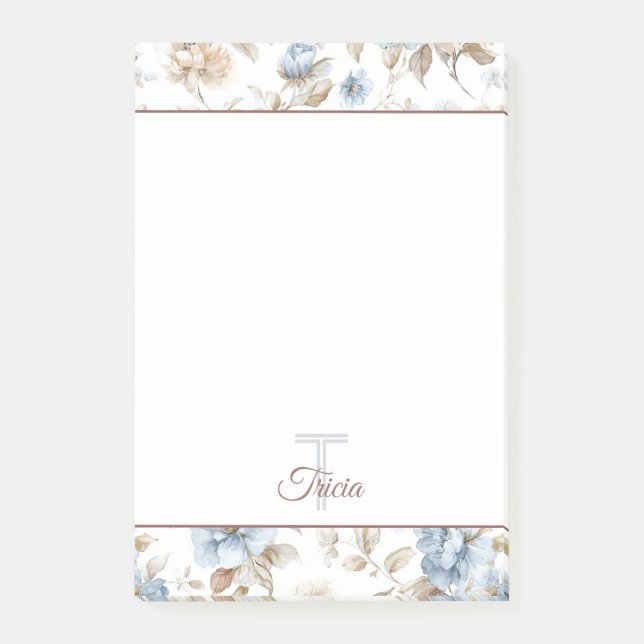 Post-it® Jolies Fleurs Bleues Crème Beige Marron (Devant)