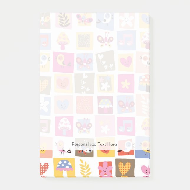 Post-it® jolies fleurs, oiseaux, coeurs carrés motif (Devant)