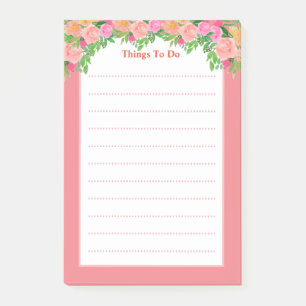 Post-it® Jolies fleurs roses aquarelle Choses à faire ligné