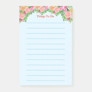 Post-it® Jolies fleurs roses aquarelle Choses à faire ligné