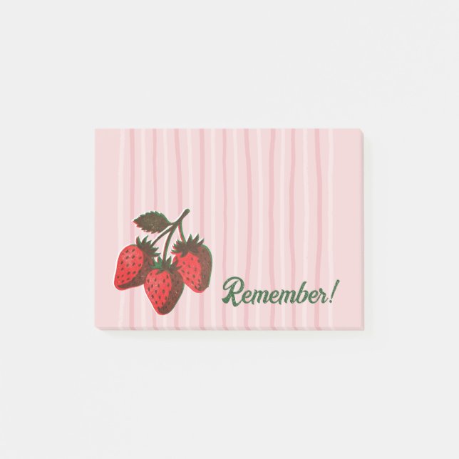 Post-it® Jolies Fraises Roses & Rappel de Rayures  (Devant)