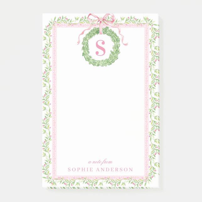 Post-it® Jolies notes de monogramme de couronne de Noël (Devant)