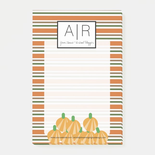 Post-it® Jolies rayures d'automne et citrouilles d'Hallowee (Devant)