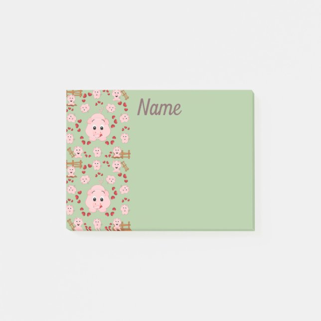 Post-it® Jolis Petits Cochons et Motif de Cœurs Imprimés (Devant)