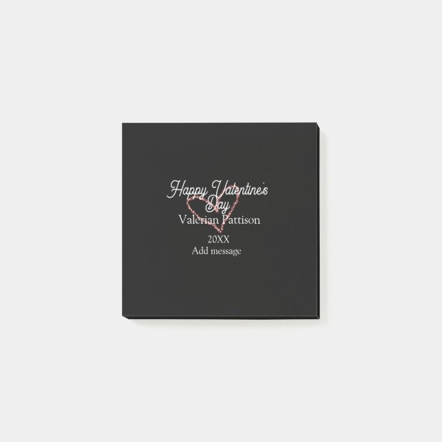 Post-it® Joyeuse Saint-Valentin cœur rouge paillettes nom n (Devant)