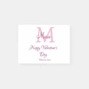 Post-it® Joyeuse Saint-Valentin monogramme rose nom amour f
