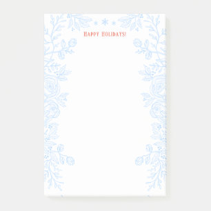 Post-it® Joyeuses vacances Moderne Bleu Holly Floral Outlin