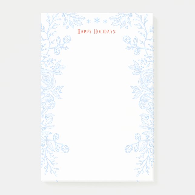 Post-it® Joyeuses vacances Moderne Bleu Holly Floral Outlin (Devant)